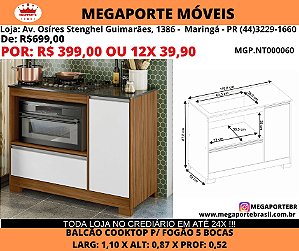 Balcão Cooktop 1p 1g p/ Fogão 5 Bocas