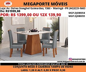 Conjunto Mesa 4 cad tampo Vidro