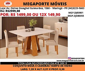 Conjunto Mesa 4 cadeiras tampo de vidro
