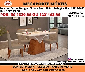 Conjunto Mesa com tampo de Vidro 4 cadeiras