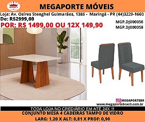 Jogo de Mesa 4 cadeiras Tampo de Vidro