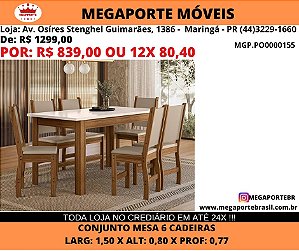 Conjunto Mesa 6 cadeiras