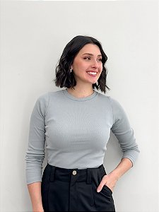 BLUSA AYLA GOLA REDONDA MALHA RIBANA MANGA LONGA