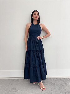 VESTIDO LONGO FEMININO AZUL MARINHO
