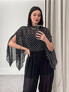 BLUSA POÁ ESTILO CAPA PRETO E BRANCO