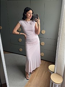 VESTIDO MIDI FEMININO ROSA CLARO