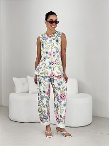 CALCA BALLON FLORAL FEMININA