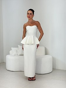 CONJUNTO TRICOT BETINA PEPLUM E SAIA MIDI