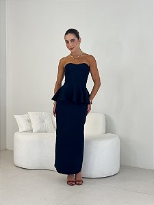 CONJUNTO BLUSA TOMARA QUE CAIA PEPLUM E SAIA MIDI TRICOT BETINA