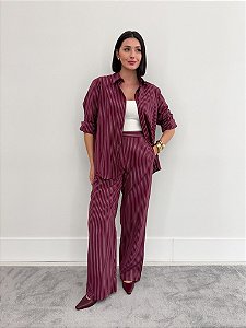 CONJUNTO CAMISA E CALÇA PANTALONA ALFAIATARIA LISTRADO