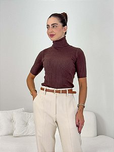 Blusa Tricot Manga Curta Gola Alta Frida