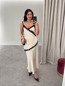 Regata Feminina Cetim com Renda Assimétrica