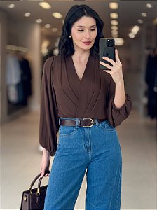 Body Manga Longa Feminino em Chiffon Ayana
