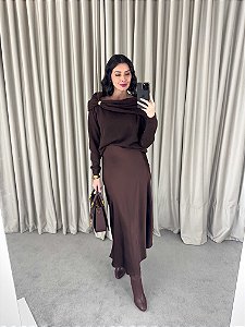 Blusa Tricot Ombro a Ombro Ana Com Detalhe Metal Elegante