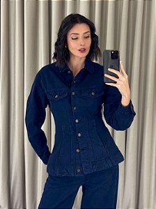 Jaqueta Acinturada Jeans Azul Marinho