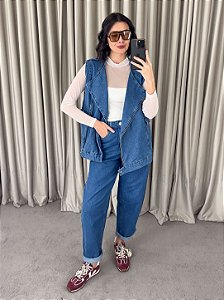 Colete Alongado Oversized Jeans Azul Médio