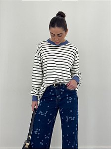 Blusa Moletinho Listrada Manga Longa