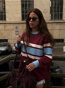 Blusa Moletom Feminina Vinho Listrada Oversized