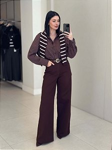 Calça Pantalona Jeans Feminina Cintura Alta