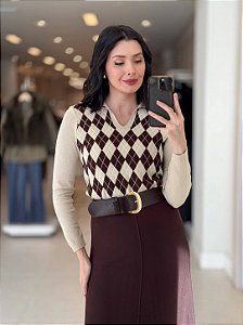 Blusa Tricot Gola Polo Xadrez Escocês