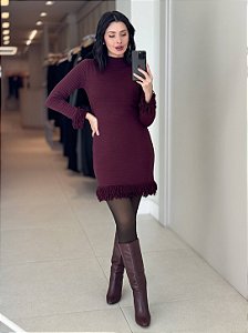 Vestido Curto Tricot com Franjas