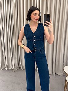 Colete Jeans Cropped Azul Escuro