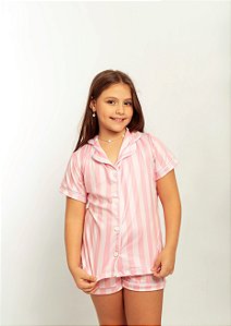 Pijama Infantil Americano Listrado Rosa