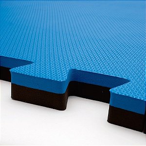 Kit 12 Tatames Tapetes EVA 50x50x3cm Dupla Face Azul Royal com Preto
