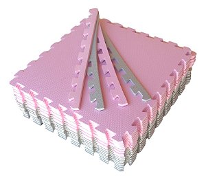 Kit 6 Tatames Tapetes EVA 50x50x1cm 10mm Infantil Rosa Claro e Cinza Claro