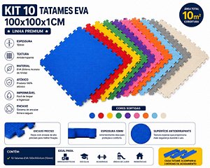 Kit 10 Tatames Tapetes EVA 100x100x1cm 10mm com Bordas