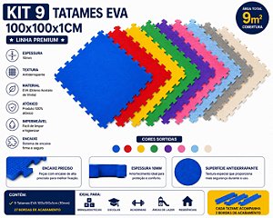 Kit 9 Tatames Tapetes EVA 100x100x1cm 10mm com Bordas