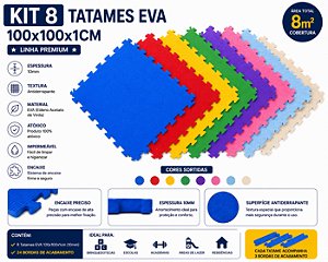 Kit 8 Tatames Tapetes EVA 100x100x1cm 10mm com Bordas