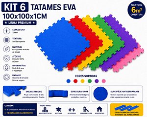 Kit 6 Tatames Tapetes EVA 100x100x1cm 10mm com Bordas