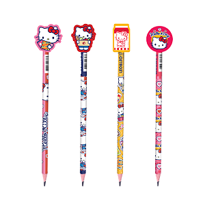 Lápis Hello Kitty Preto com Borracha Decorada no Topo - Leo&Leo