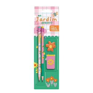Kit Lápis HB Jardim Blister c/ 2 Lápis/ 1 Apontador/ 1 Borracha - Leo&Leo