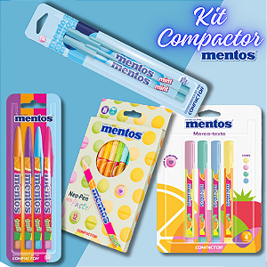 Kit Canetas Mentos Compactor + Brinde Bala Mentos