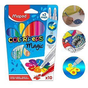 Caneta hidrográfica Color'Peps Magic com 8 cores e 2 Reveladoras - Maped