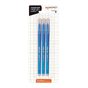 Caneta Gel Pop-Up 0.55 Azul C/ 3 Unid. - Jocar Office
