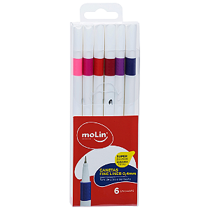 Caneta Fineliner Tons de Lilás e Vermelho 6 Cores 0.4mm - Molin