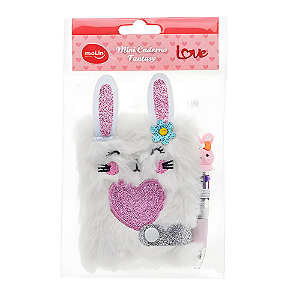 Mini Caderno Love Pelucia Coelho + Caneta 4 Cores - Molin
