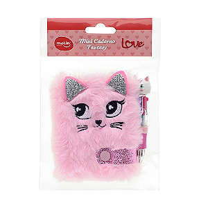 Mini Caderno Love Pelucia Gato + Caneta 4 Cores - Molin