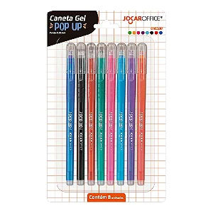 Caneta Gel Pop-Up 0.55 Colorida c/ 8 unid. - Jocar Office