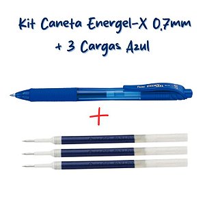 Kit Energel-x Pentel 1 Caneta Azul 0.7mm + 3 Cargas Refil