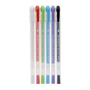 Caneta Marcador Acrílico 3D 1.0mm c/6 Cores (Branco, Vermelho, Verde, Lilás, Azul e Preto) - Molin