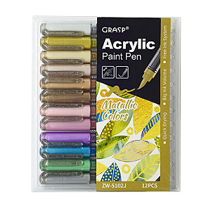 Caneta Brush Acrylic Cores Metálica c/ 12 Unidades - Molin
