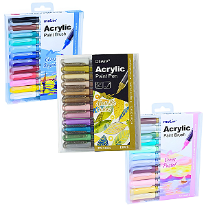 Kit Caneta Brush Acrylic 36 Cores ( Pastel, Cores Vivas e Metálica)  Molin