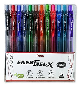 Kit 12 Canetas Retrátil Coloridas em Gel Energel X 0.5 - Pentel