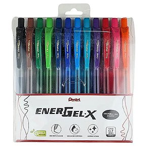 Kit 12 Canetas Retrátil Coloridas em Gel Energel X 0.7 - Pentel