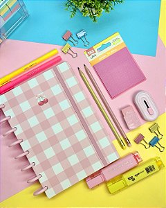 DUPLICADO - Kit Papelaria Fofa Kawaii c/  Caderno de Discos Tons Pastel