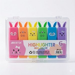 Kit Mini Marca-Texto Coelinho Neon - 6 Cores
